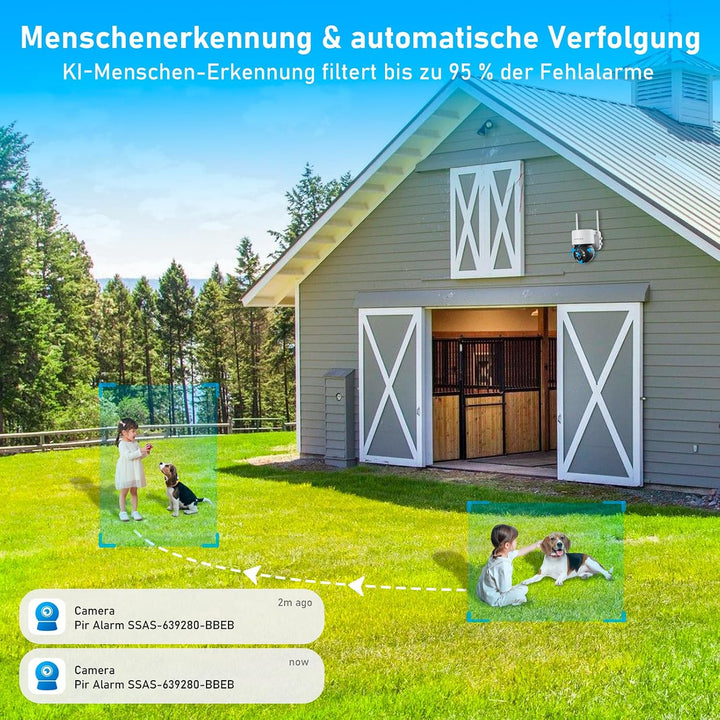 [5GHz &amp; 2,4GHz] Überwachungskamera Aussen Solar, 7800mAh Akku und 6W Solarpanel, 2K PTZ 360° Solar K