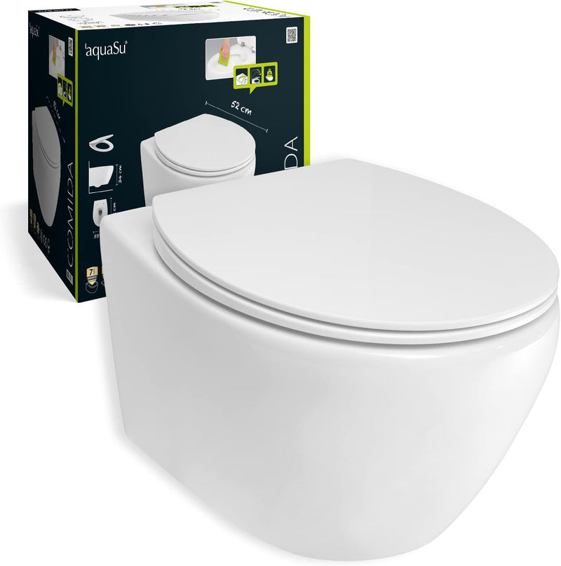 aquaSu® Spülrandloses Wand-WC Set Comida | Design-Toilette | Hänge-WC | Tiefspüler | Keramik | Abgan