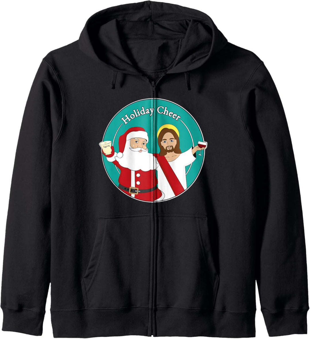 Jesus and Santa Holiday Cheer Eggnog & Wine Funny Christmas Kapuzenjacke