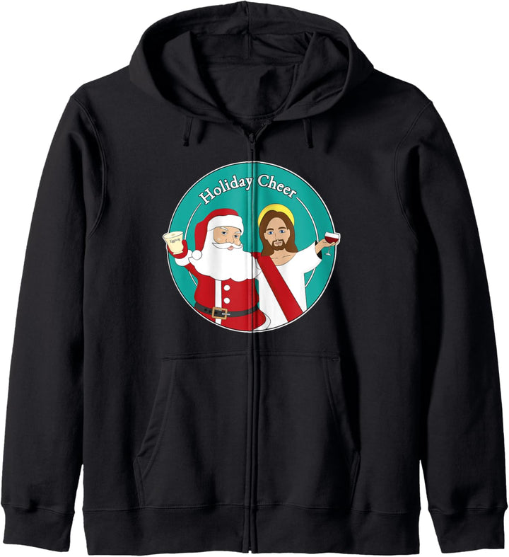 Jesus and Santa Holiday Cheer Eggnog & Wine Funny Christmas Kapuzenjacke