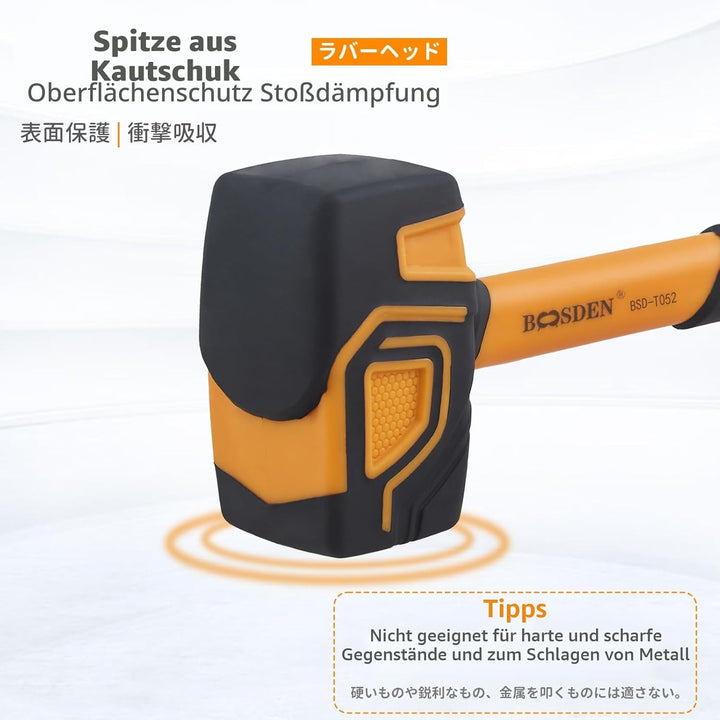 BOOSDEN Gummihammer-Set, 3er-Pack Gummihammer 350g, 560 g und 1100g, Gummihammer mit Haken, Hammer m
