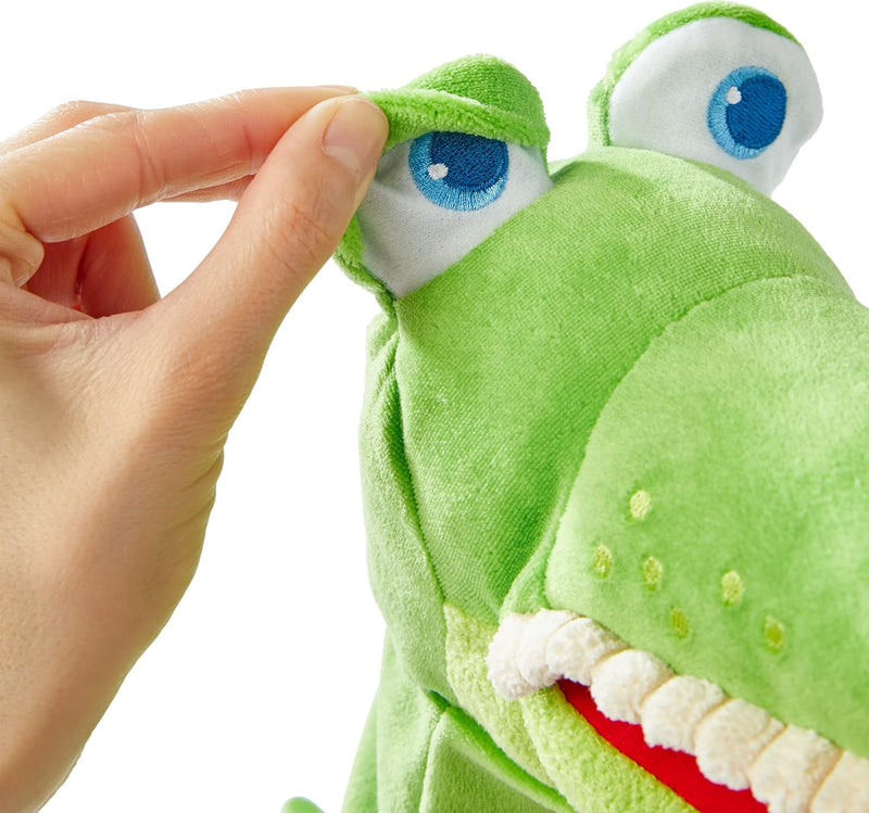 HABA 306255 - Handpuppe Allesfresser Kroko, Handpuppe ab 1,5 Jahren