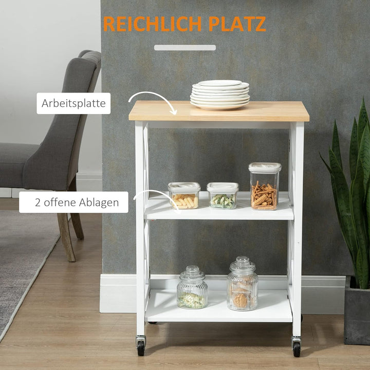 HOMCOM Küchenwagen Küchenrollwagen Servierwagen klappbar mit Regalboden 4 Lenkrollen modern MDF Kaut