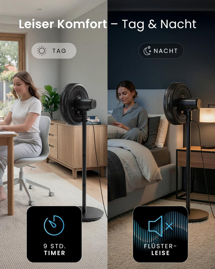 Pro Breeze AirFlo Slim Standventilator – 3-in-1 mit 70, 100 & 130 cm, 9 Stufen bis 5,0 m/s, leise mi