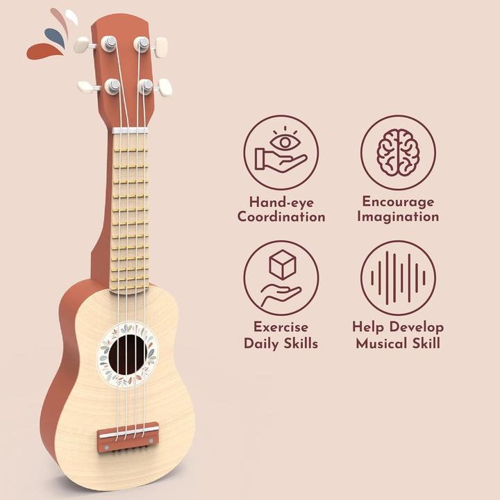 Speedy Monkey 695004 Ukulele, Holz-Instrument für Kinder, viersaitiges Musikinstrument aus Nylon, Gr
