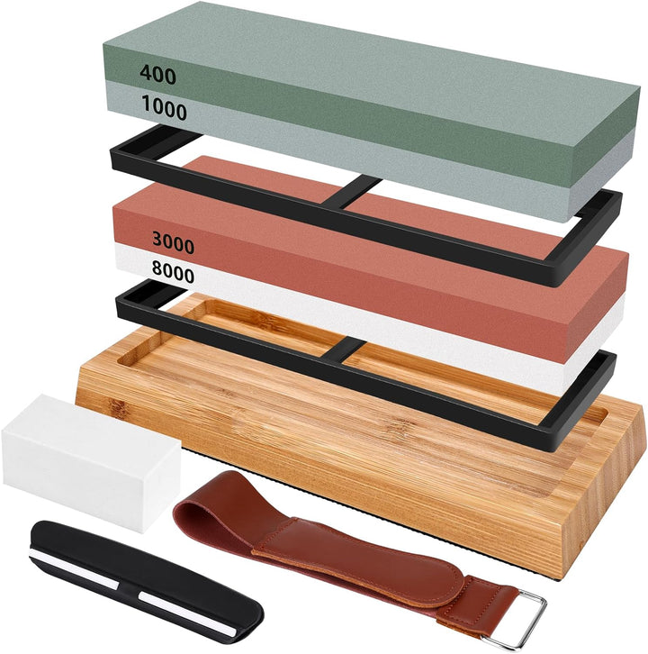 Schleifstein Set für Messer,Professional Schleifstein Set,400/1000 3000/8000 Doppelseitiger Abziehst