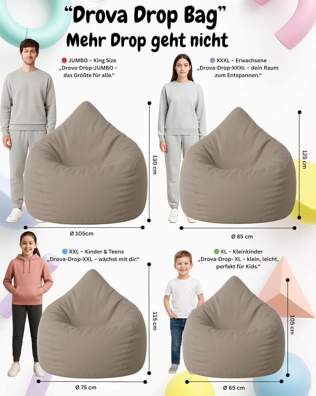 PATCH HOME Patchhome Sitzsack Tropfenform mit Reissverschluss Nachfüllbar - für In &amp; Outdoor - mit S