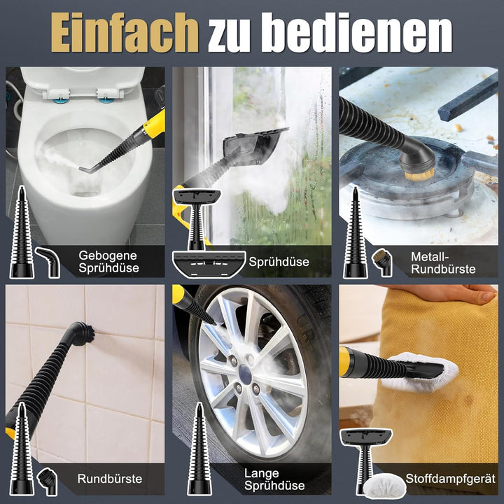 Dampfreiniger Handgerät,450 ml Wassertank 10 Zubehörteile mit Sicherheitsverriegelung Schnellaufheiz