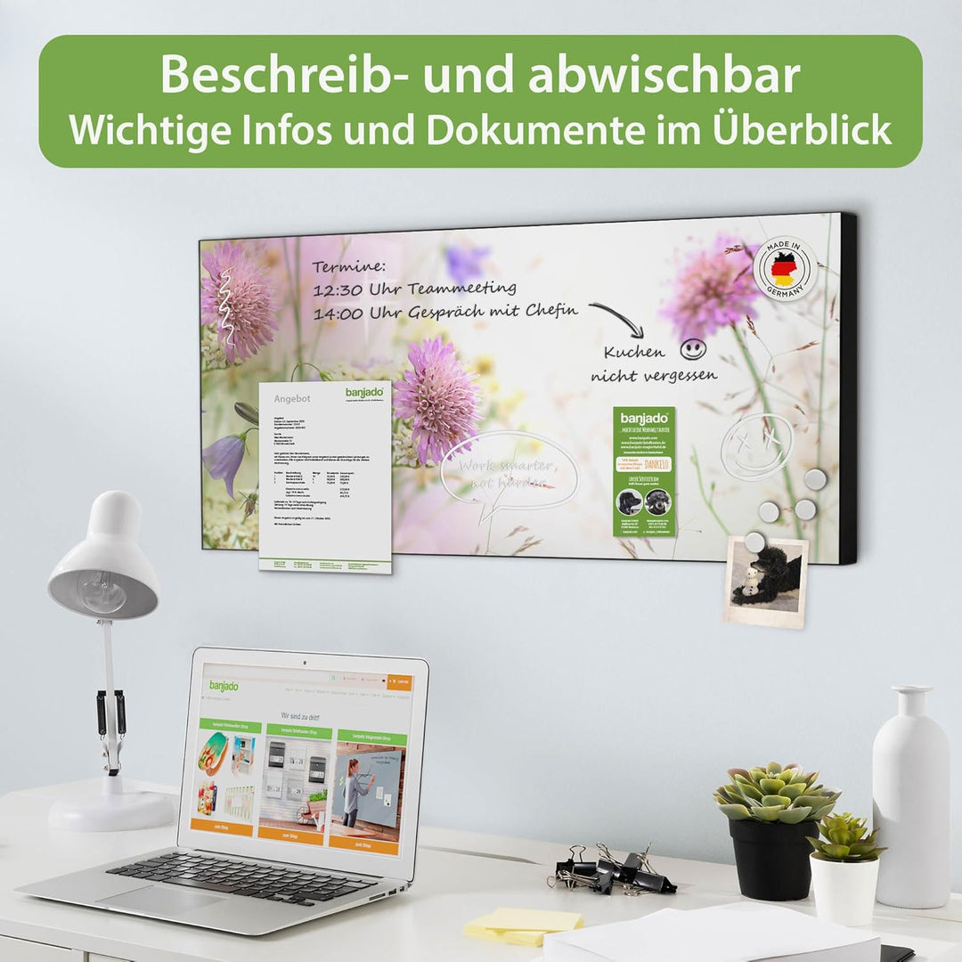 banjado Magnettafel schwarz 78 x 37cm / Magnetwand Metall/Magnetpinnwand als Memoboard/Pinnwand Magn
