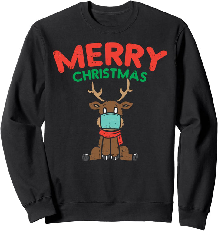 Merry Christmas Reindeer In Mask Funny Xmas Quarantine Gift Sweatshirt