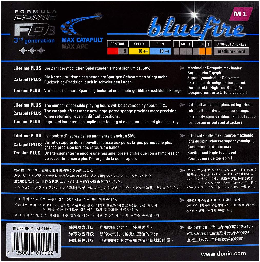 DONIC Belag Bluefire M1 Schwarz max, Schwarz max