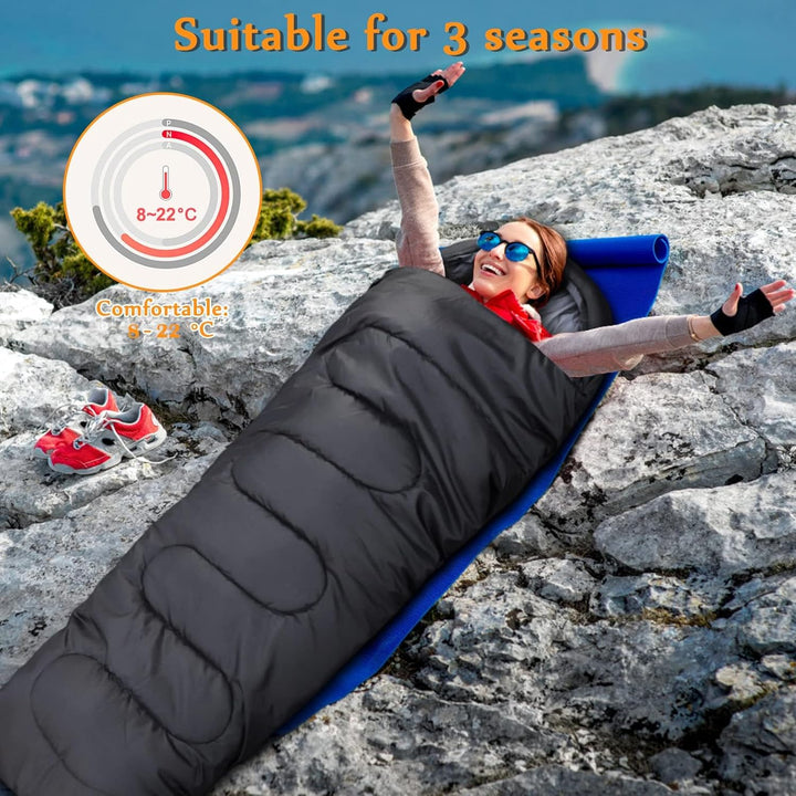 Schlafsack Outdoor für Camping 3 Jahreszeiten Erwachsene Schlafsack, 2 in 1 Funktion Deckenschlafsäc