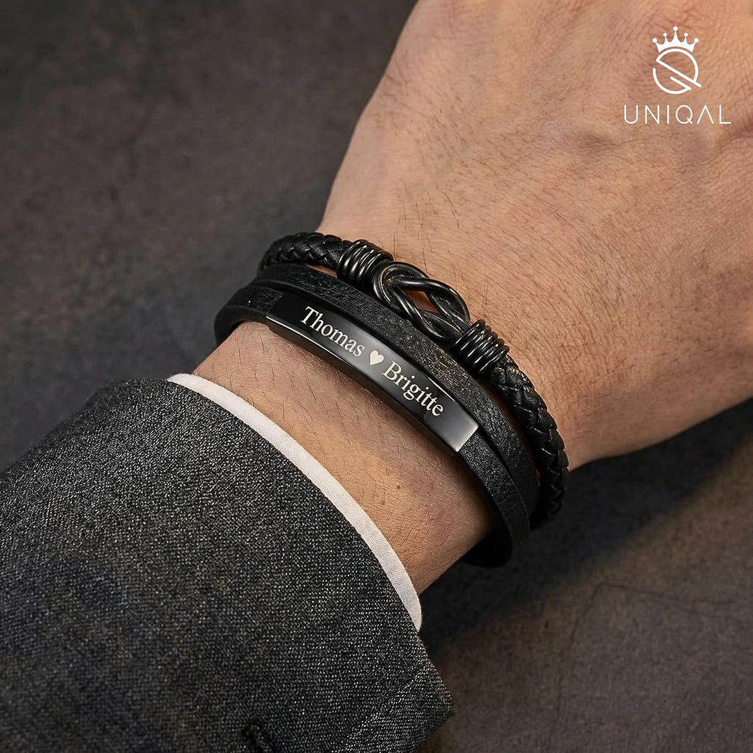 UNIQAL | Personaliesiertes Lederarmband mit Gravur "SHAPE" Herren Damen | Leather Bracelet mens | Ma