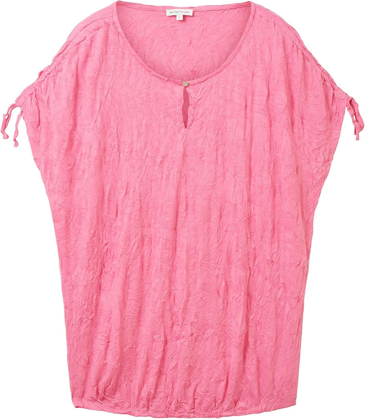 TOM TAILOR Damen T-Shirt mit Raffung &amp; Muster XXS 31647 - Nouveau Pink, XXS 31647 - Nouveau Pink