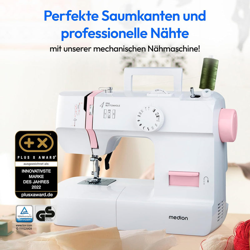 MEDION Nähmaschine SM70 (70 Watt, 12 verschiedene Stichmuster, LED Nählicht, einstellbare Stichlänge