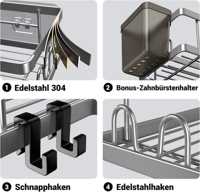 FINIBO Duschablage Ohne Bohren, 2 Stück Selbstklebend Eckregal Badezimmer Organizer, Duschregal Edel