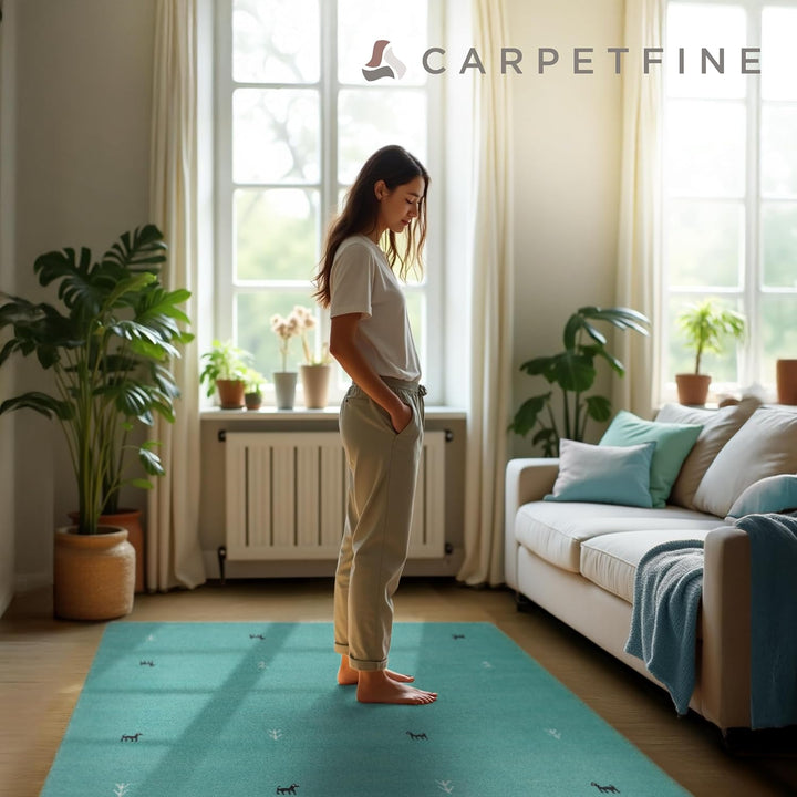 carpetfine Wollteppich Gabbeh Uni Quadratisch Türkis 60x60 cm | Moderner Teppich für Wohn- und Schla