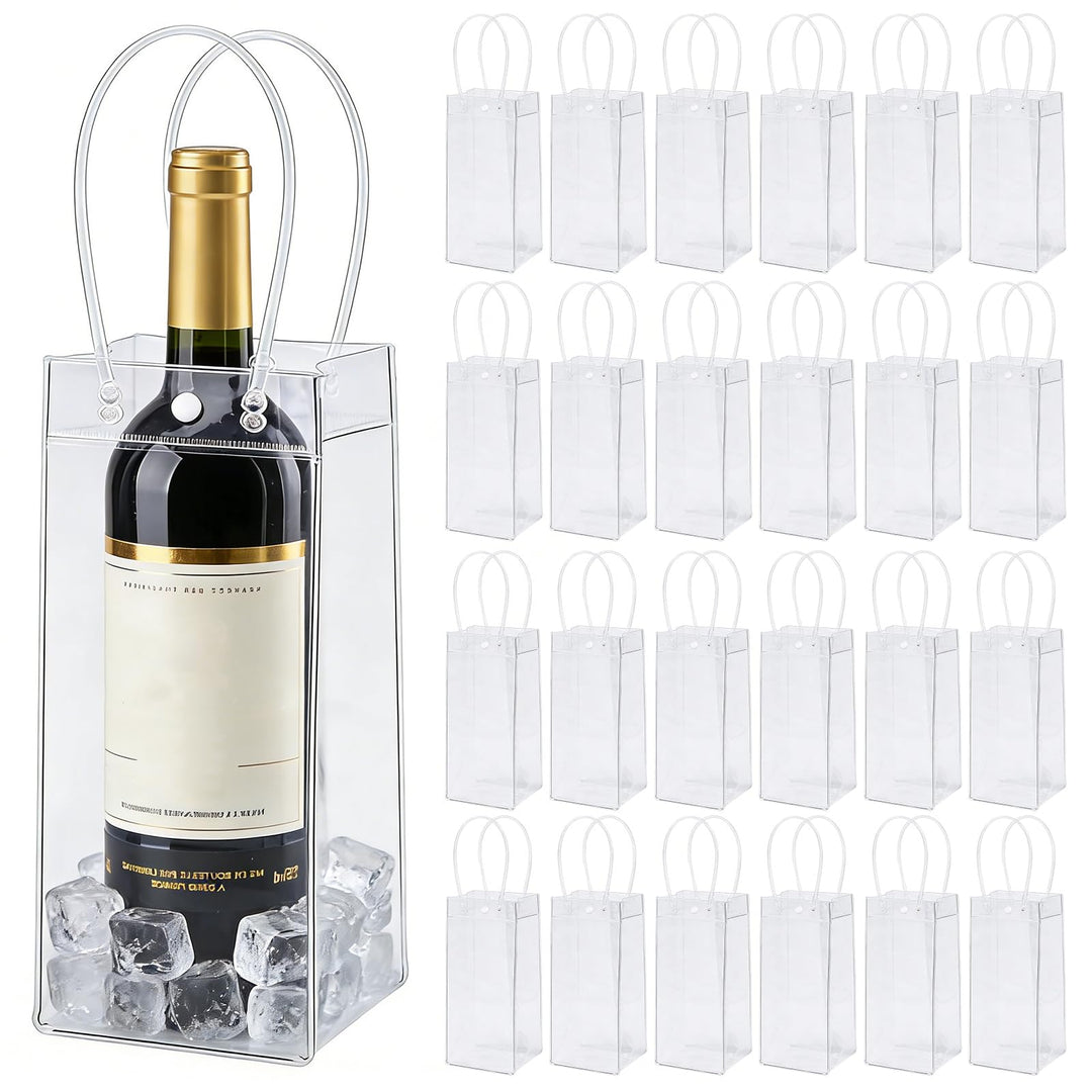 24 Stück Flaschenkühler Ice Bag: 10 * 25 * 10cm PVC Eisbeutel Flaschenkühler, Transparent Sektkühler