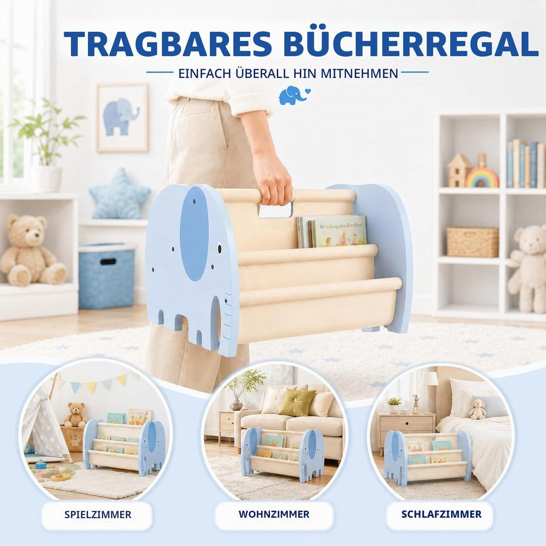 Kinder Bücherregal aus Holz,Montessori Baby Bücherregal mit 4 Ebenen für Kinderzimmer,Tragbares Kind