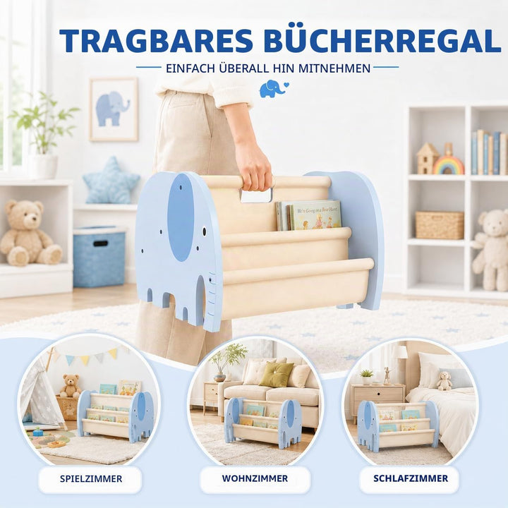 Kinder Bücherregal aus Holz,Montessori Baby Bücherregal mit 4 Ebenen für Kinderzimmer,Tragbares Kind