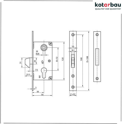 KOTARBAU® Hakenschloss Schiebetore Einsteckschloss 72/30 Schlosskasten Schiebetürschloss Hakenfallen