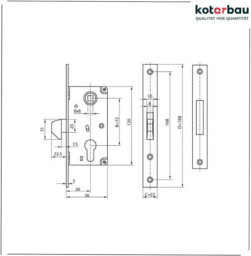 KOTARBAU® Hakenschloss Schiebetore Einsteckschloss 72/30 Schlosskasten Schiebetürschloss Hakenfallen