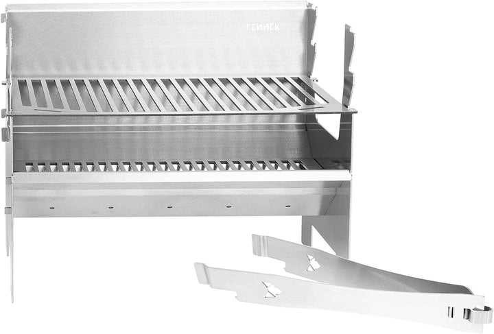 FENNEK 2.0 | Mobiler und steckbarer Holzkohle-Grill aus Edelstahl für Camping, Trekking, Vanlife, Ga