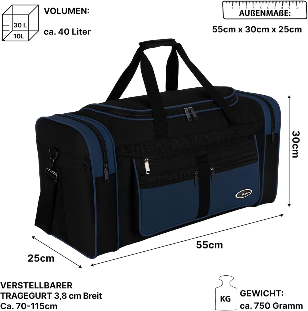 Sporttasche, Reisetasche und Fitnesstasche für Damen und Herren- Tainingstasche, Gym Bag (Blau, L 55