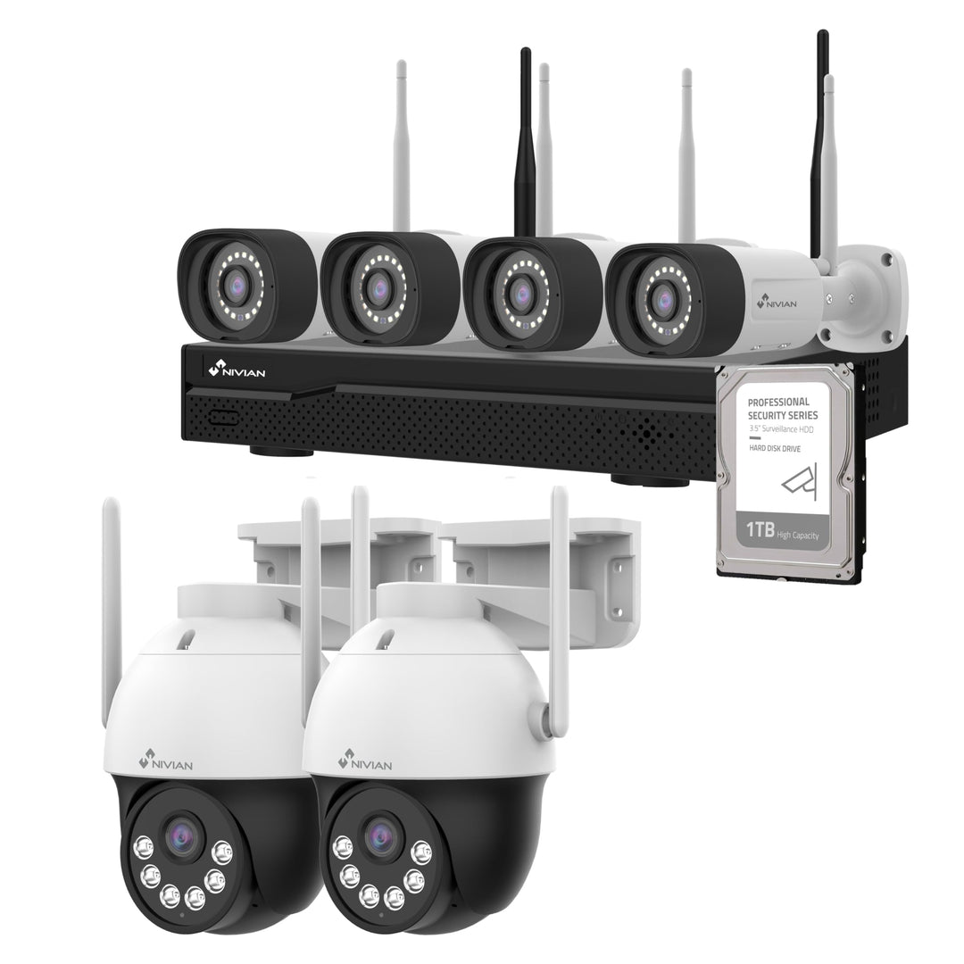 NIVIAN WLAN-Kamera-Set, Überwachungskamera Set, KI-Personenerkennung, Zwei-Wege-Audio, Nachtsicht, E