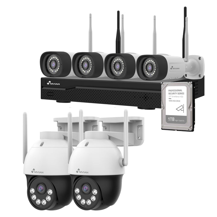 NIVIAN WLAN-Kamera-Set, Überwachungskamera Set, KI-Personenerkennung, Zwei-Wege-Audio, Nachtsicht, E
