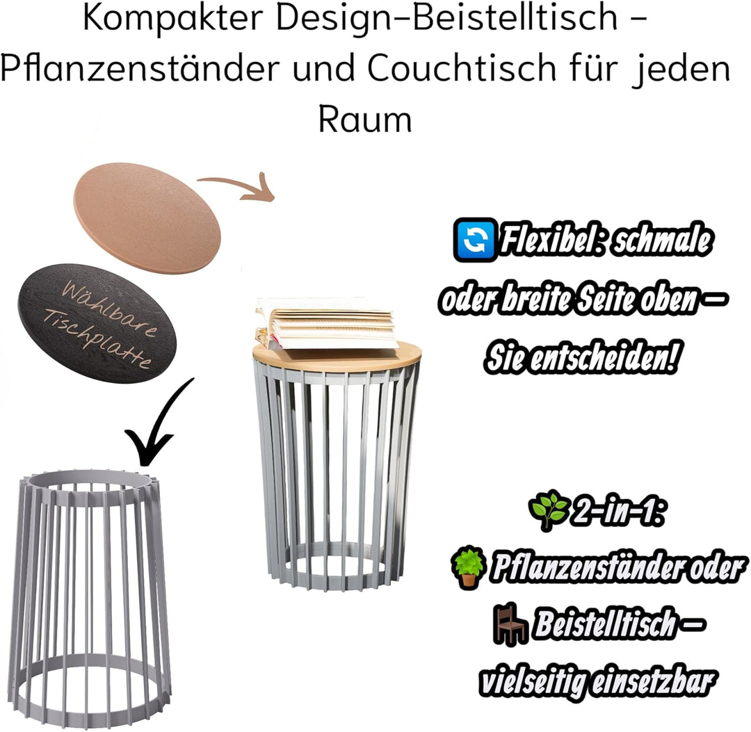 MELTOM Gartentisch XXL – Platin – Runder Robuster Kunststoff (Plastik) – Beistelltisch für Balkon, T
