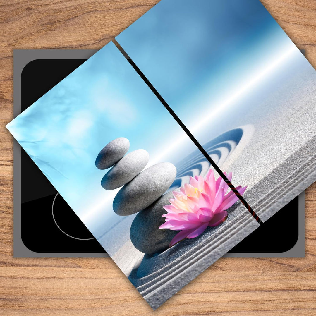 SmartDecoration Herdabdeckplatte Ceranfeldabdeckung aus Glas 2 x 30x52 cm Zweiteilig Motiv "feng shu