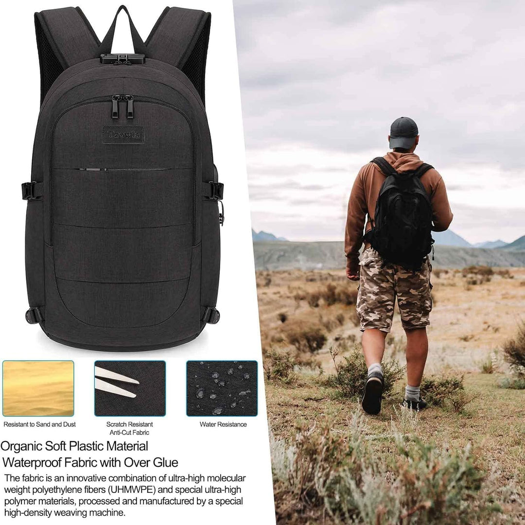 Tzowla Anti Diebstahl Laptop Rucksack für Herren,Rucksack Wasserdicht mit USB-Ladeanschluss und Schl