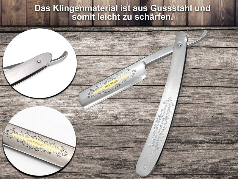 Geschenk Set Rasiermesser Set Paste aus Solingen mit Profi Kombi Streichriemen aus Leder Baumwolle u