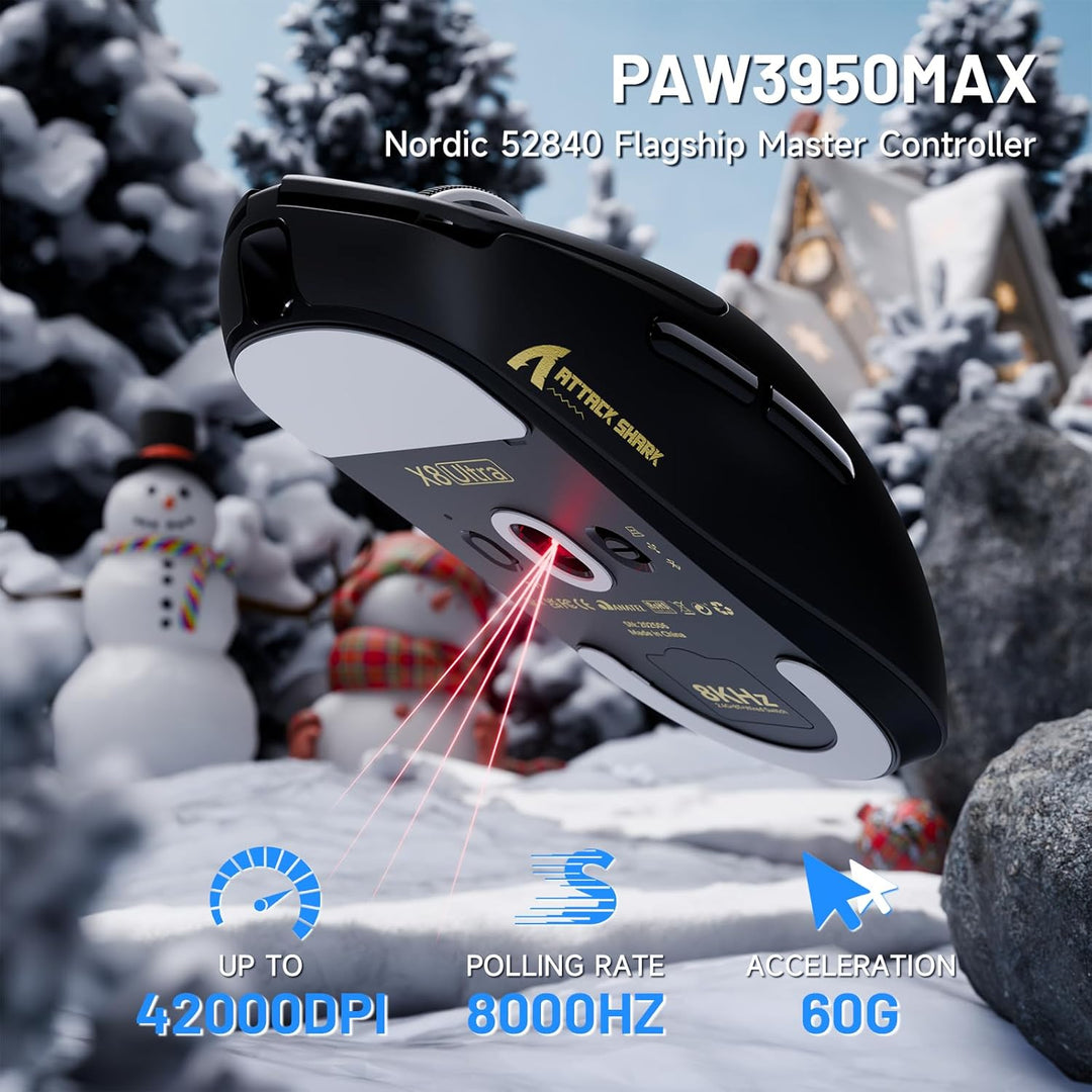 ATTACK SHARK X8 Ultra 8KHz Drahtlose Gaming-Maus, 55g Ultraleicht, Nordic52840, PAW3950MAX, 42KDPI,