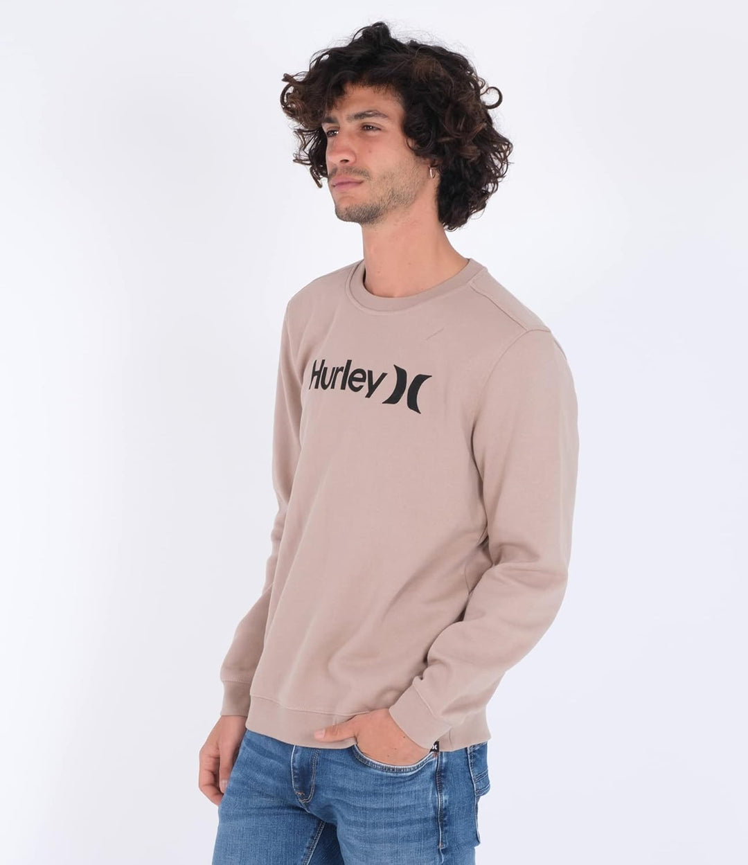 Hurley Herren Seasonal OAO Crew Fleece Sweatshirt S Simply Taupe, S Simply Taupe