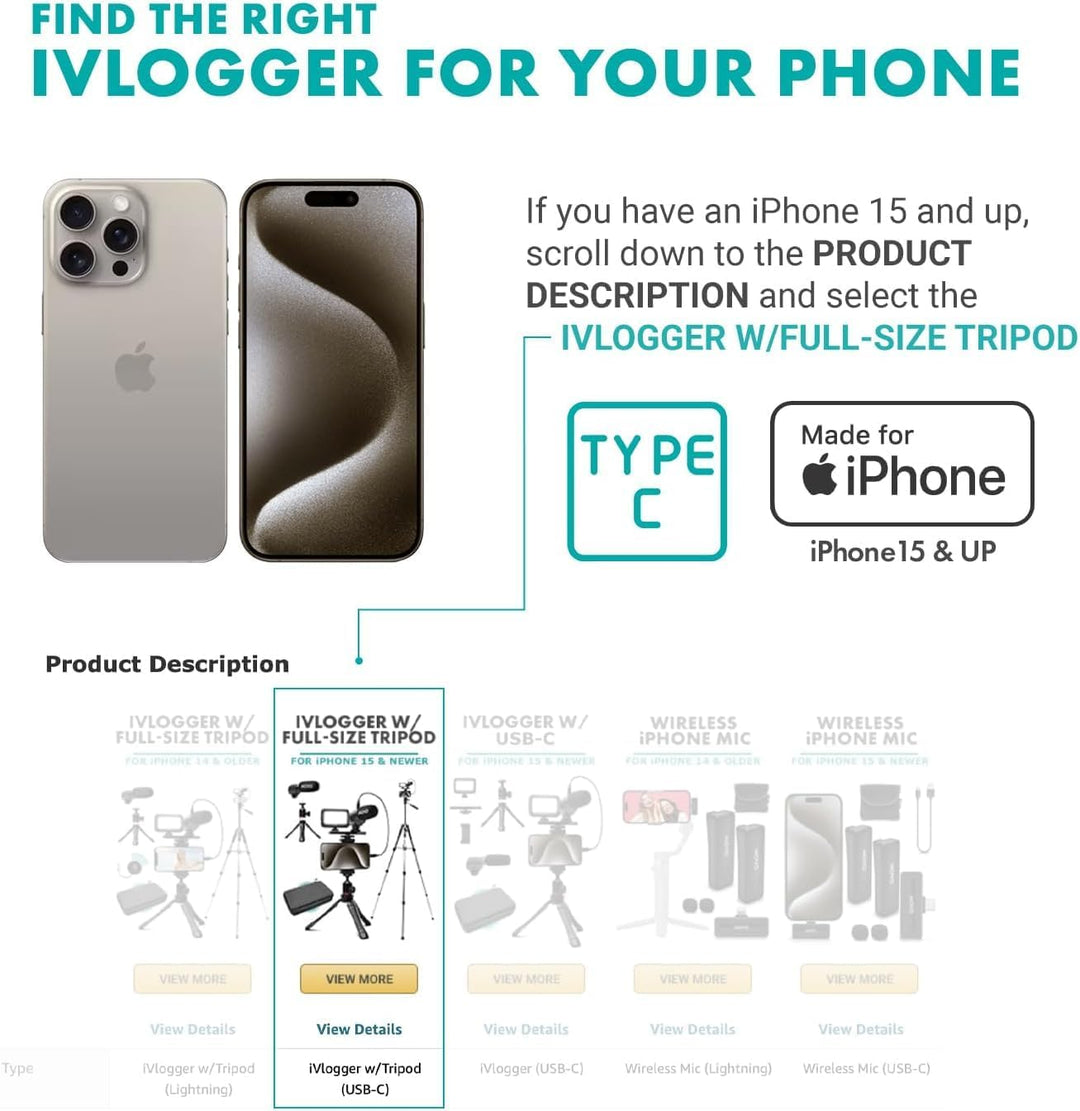 Movo iVlogger iPhone,Android Kompatibles Vlogging Kit mit Stativ in voller Grösse – Handy-Video-Kit