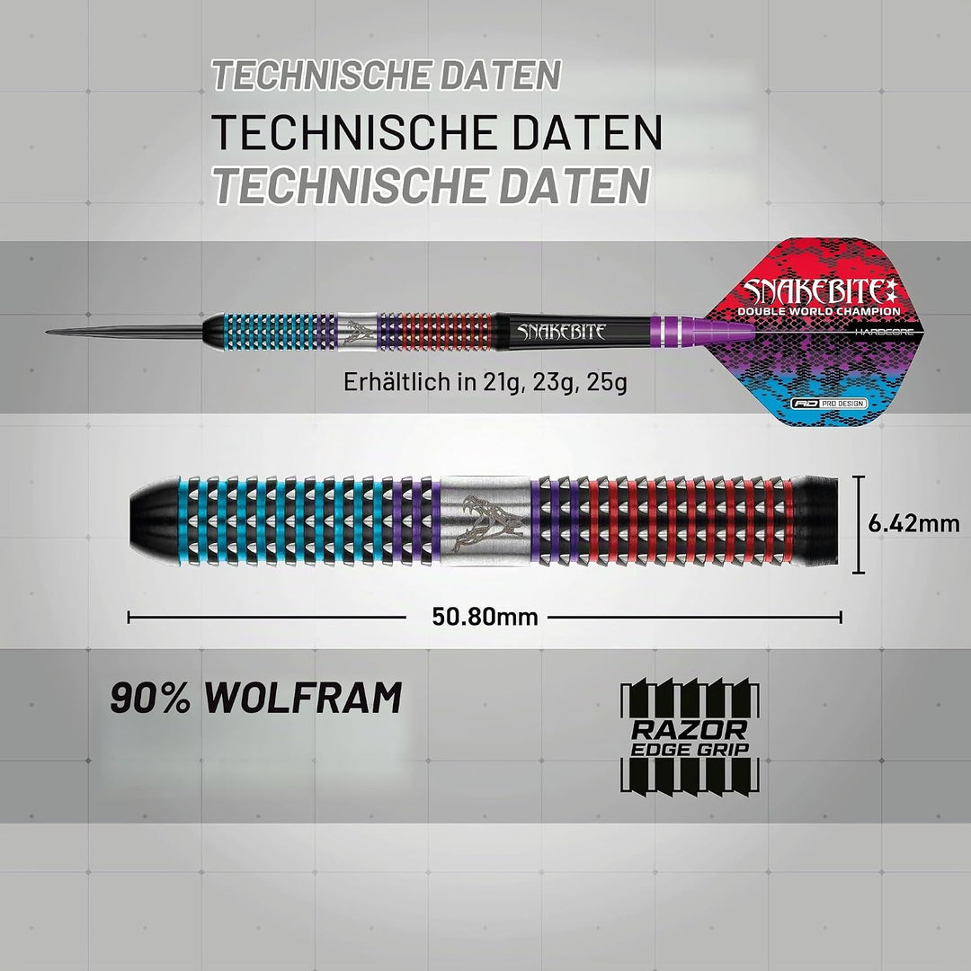 RED DRAGON Peter Snakebite Wright Spirit Edition Premium Tungsten Darts Set mit Flights und Stems 23