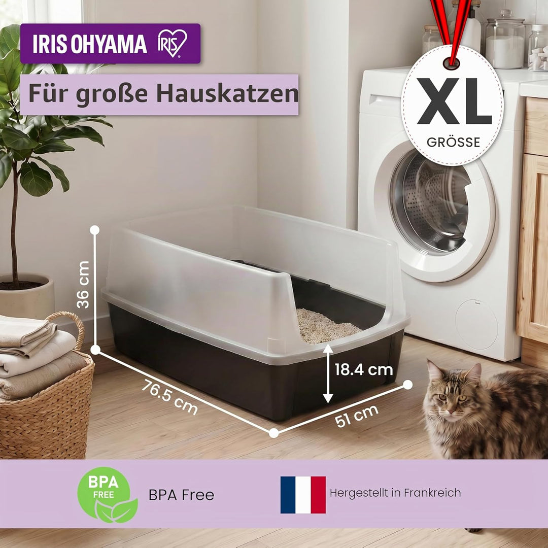 Iris Ohyama, XXL Katzenklo, Katzentoilette Hoher Rand, Schwarz, Grosses Katzenklo, Abnehmbare Ränder