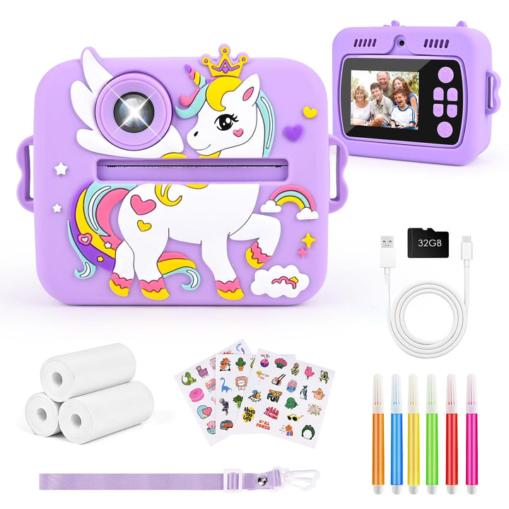 Kinderkamera Sofortbildkamera, 1080P HD Digitalkamera für Kinder mit 2,4 Zoll &amp; 32G Karte, Sofortbil