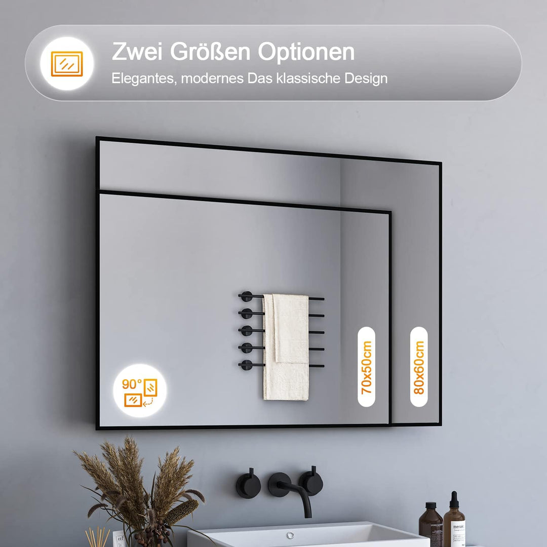 BD-Baode Spiegel Schwarz 80x60cm Rechteckiger Metallrahmen Badspiegel Wandspiegel für Badezimmer Woh