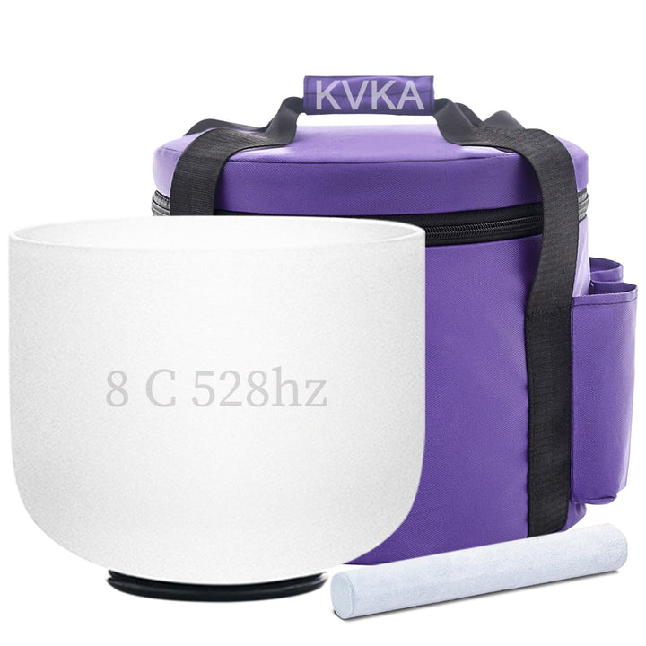 KVKA 528hz Klangschalen, 8 inch C note White Crystal Singing Bowl Chakra Singing Bowl for Sound Heal