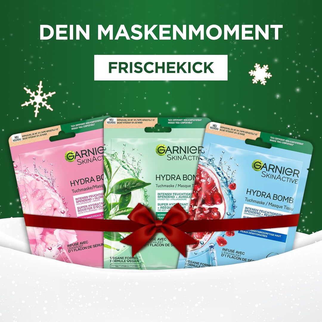 Garnier Tuchmasken Adventskalender: 24 Tage Beauty-Verwöhnung mit feuchtigkeitsspendenden Gesichts-
