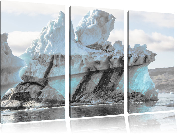 Pixxprint gigantischer Eisberg als Leinwandbild | Grösse: 3 Teilig (120x80) | Wandbild| Kunstdruck |