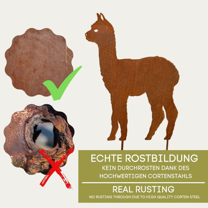 Edelrost Alpaka Gartenstecker-einfach einsteckbare Rostdeko aus hochwertigem Cortenstahl für Garten,