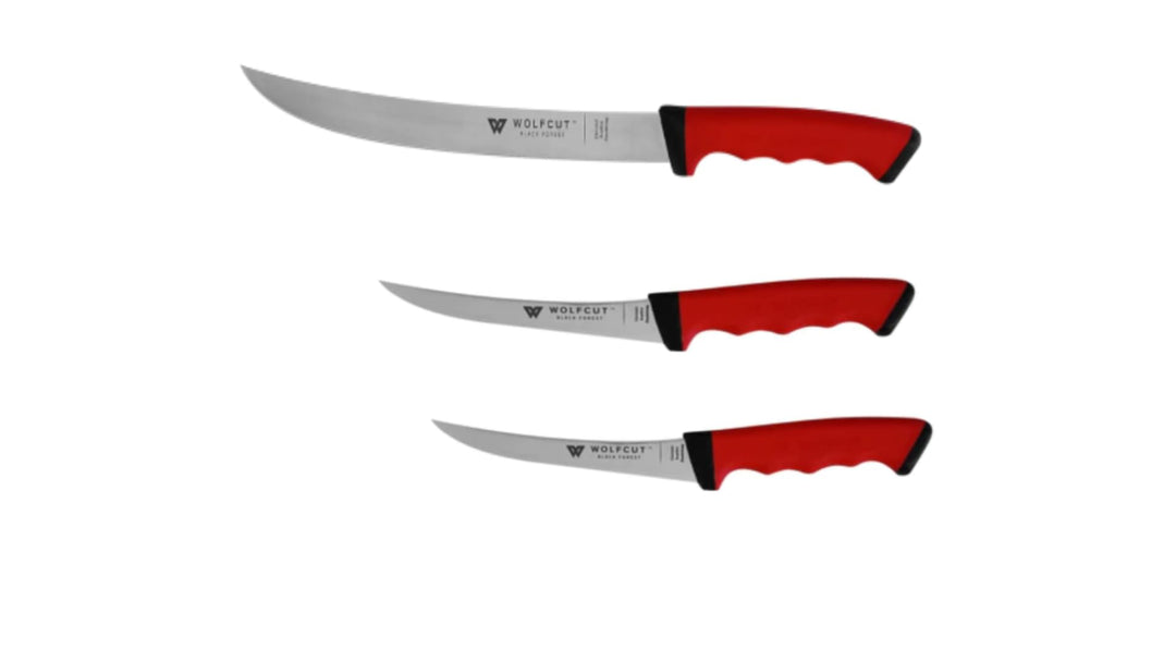 Wolfcut SoftGrip Serie - Metzgermesser-Set 3-tlg. - Zerlegemesser 26 cm, 2x Ausbeinmesser 15 cm