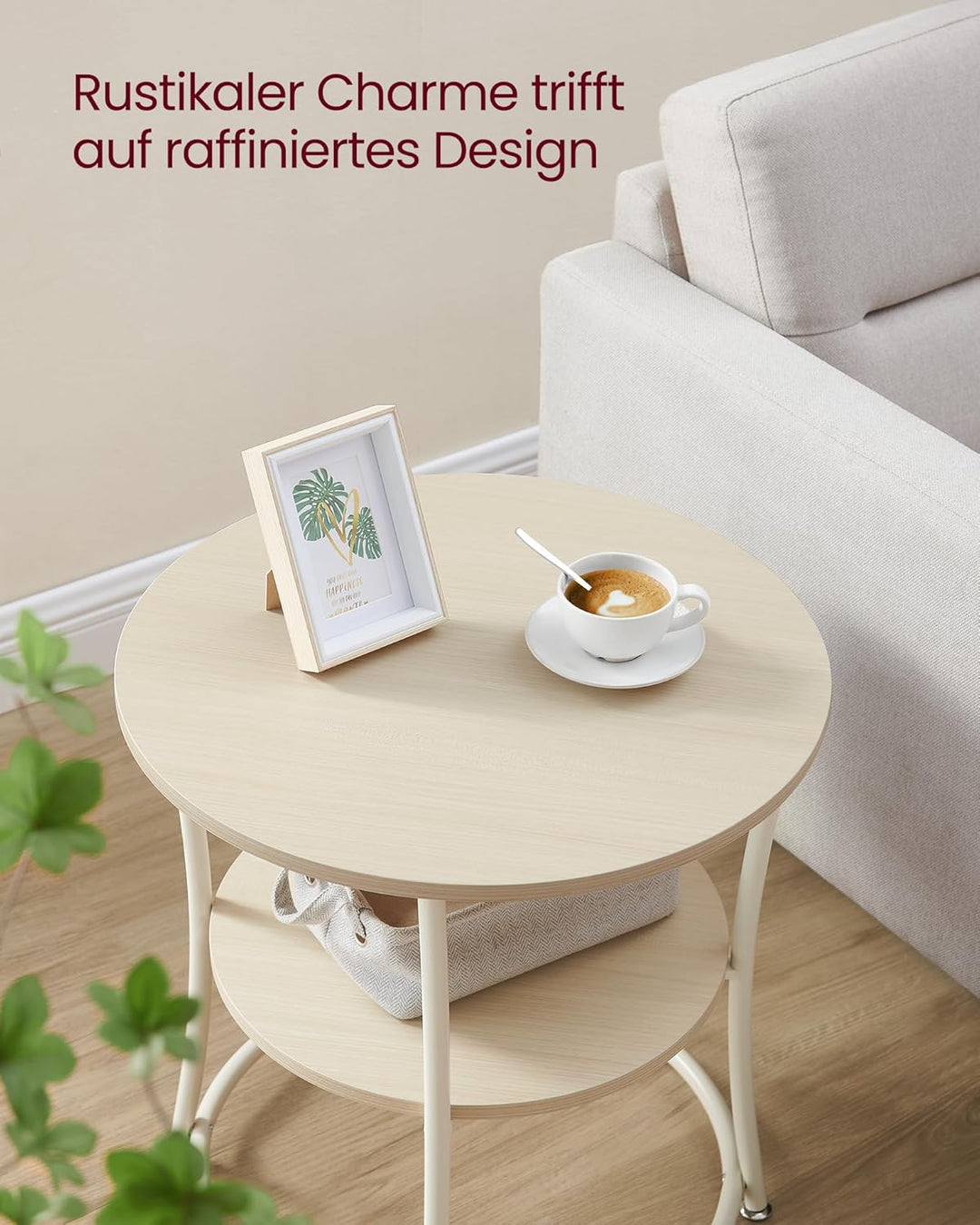 VASAGLE Beistelltisch, Couchtisch rund, Sofatisch, 2 Ablagen, Wohnzimmer, Schlafzimmer, einfacher Au