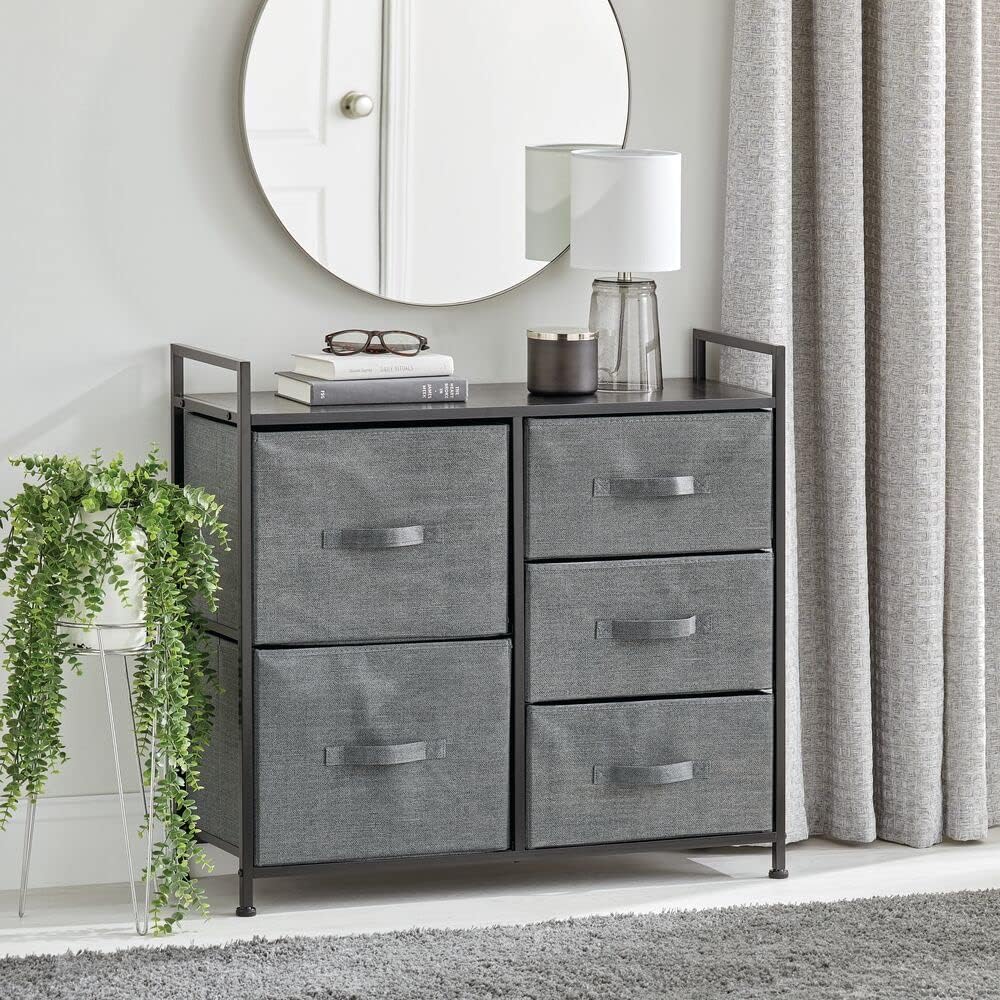 mDesign Kommode aus Stoff – schmaler Schrank Organizer mit 5 Schubladen – praktisches Aufbewahrungss