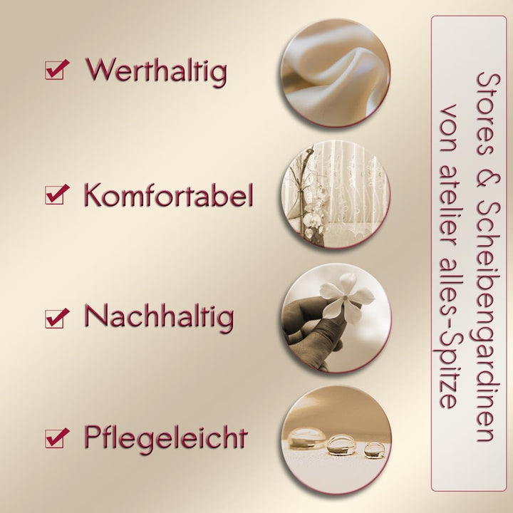Moderne Scheibengardine Sancia mit Ranken-Stickerei aus Plauener Spitze weiss-gelb-dunkelgrau in 3 H