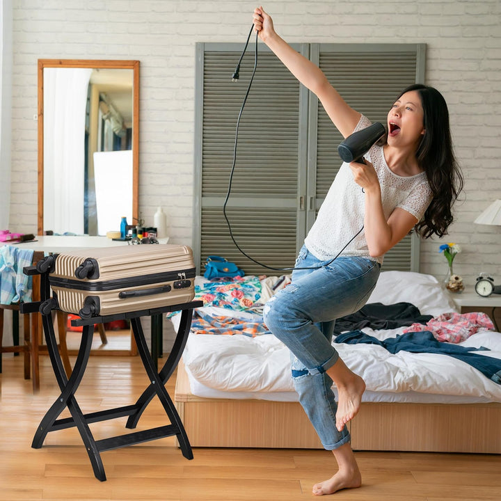 Relaxdays Kofferständer, klappbar, Gepäckständer mit Wandschutz, HxBxT: 75x60x41 cm, Kofferablage, H